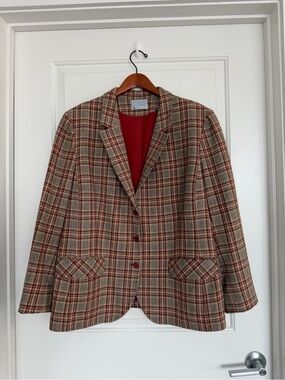 Vintage Pendleton Blazer Plaid Women’s Red Patch Pockets 3 Button Flaws